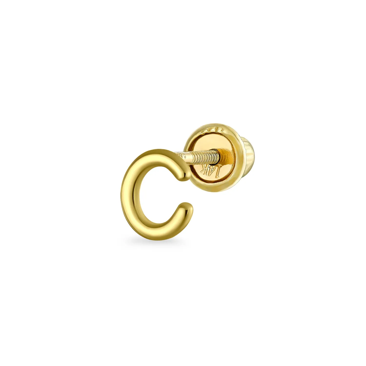 Alphabet Letter Initial Cartilage 1 Piece Stud Earring Real 14K Gold