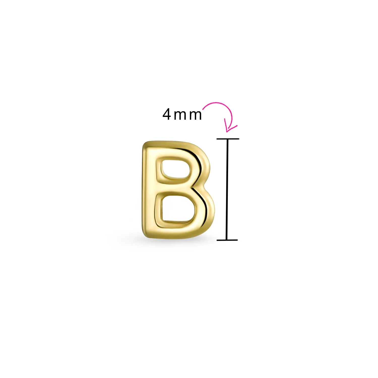 Alphabet Letter Initial Cartilage 1 Piece Stud Earring Real 14K Gold