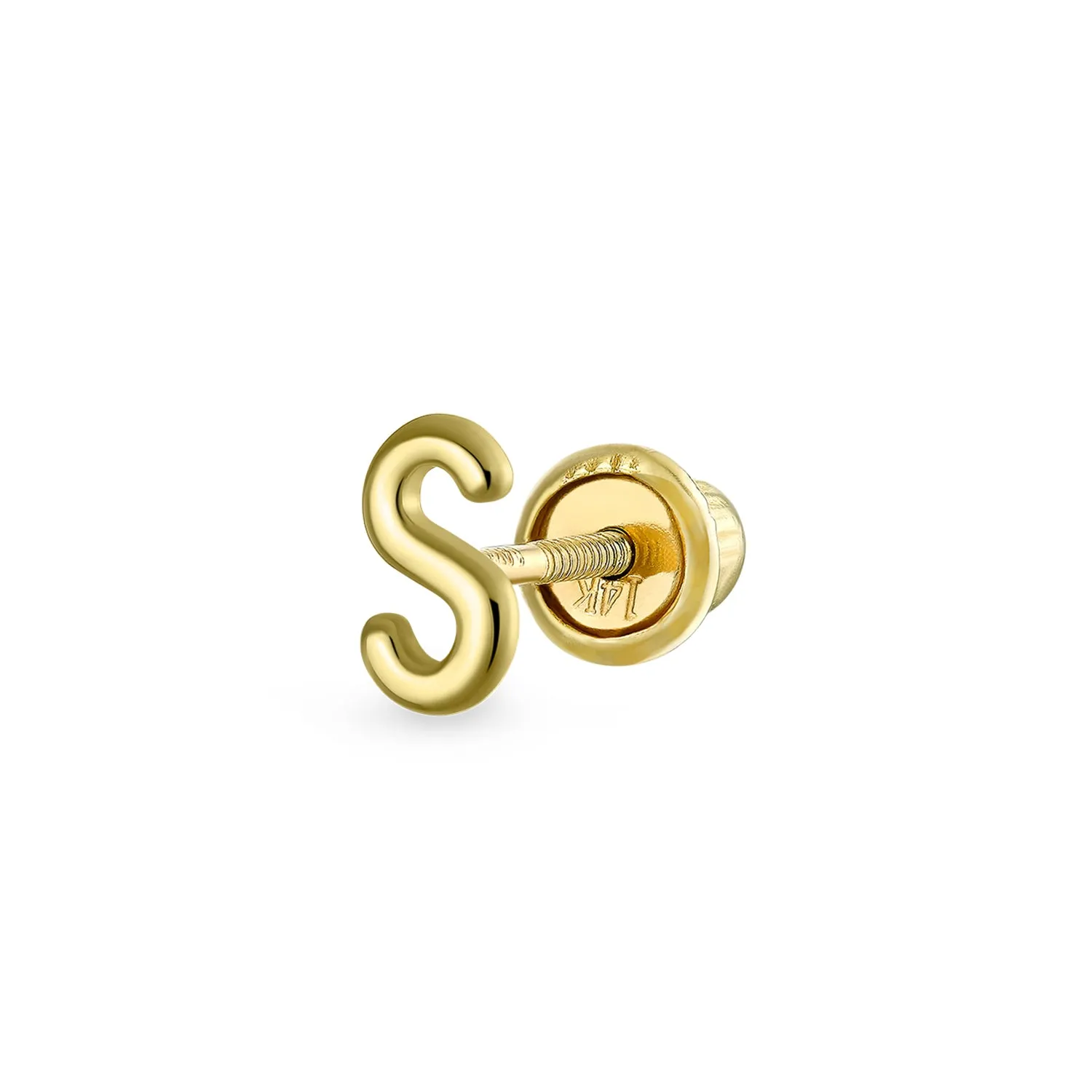 Alphabet Letter Initial Cartilage 1 Piece Stud Earring Real 14K Gold