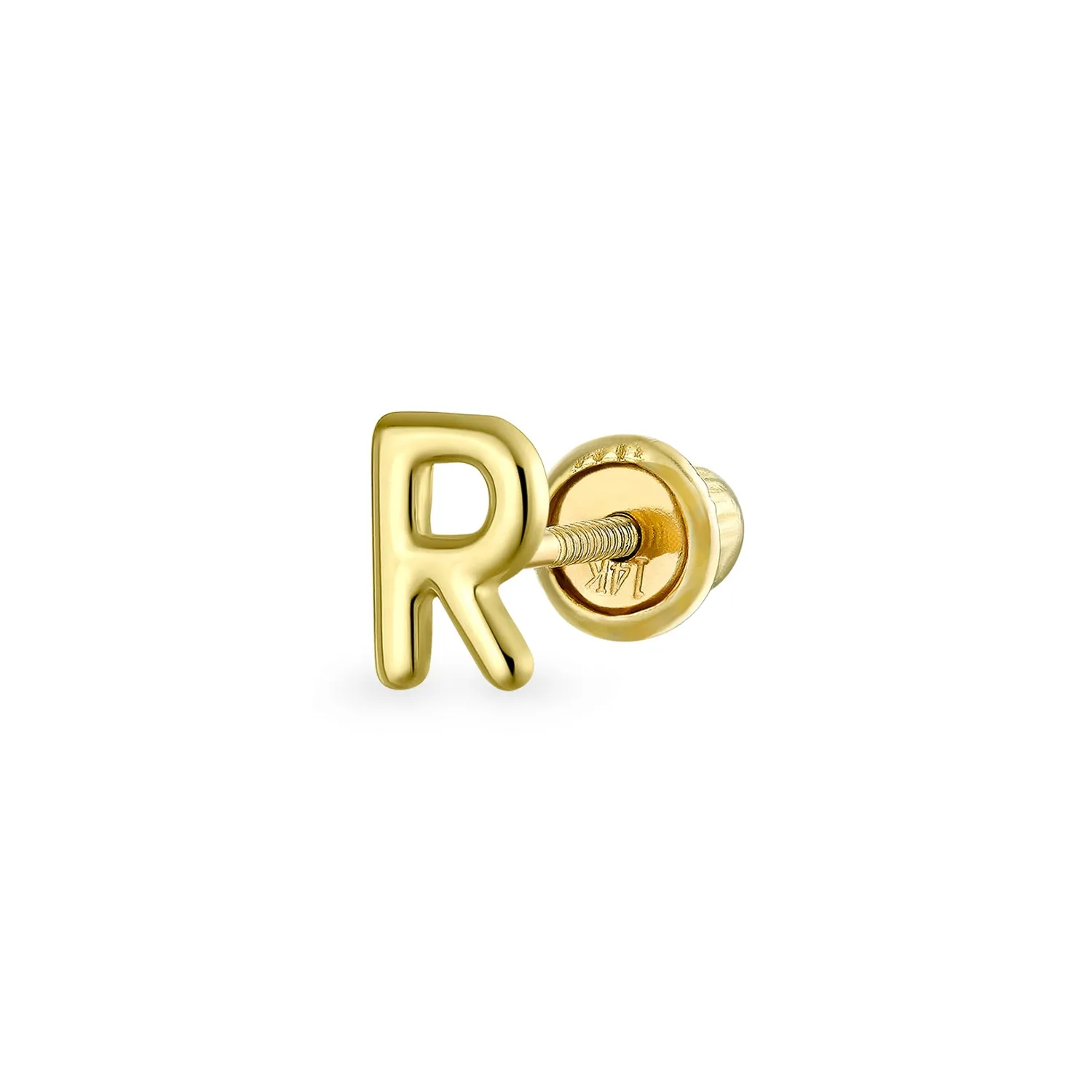 Alphabet Letter Initial Cartilage 1 Piece Stud Earring Real 14K Gold