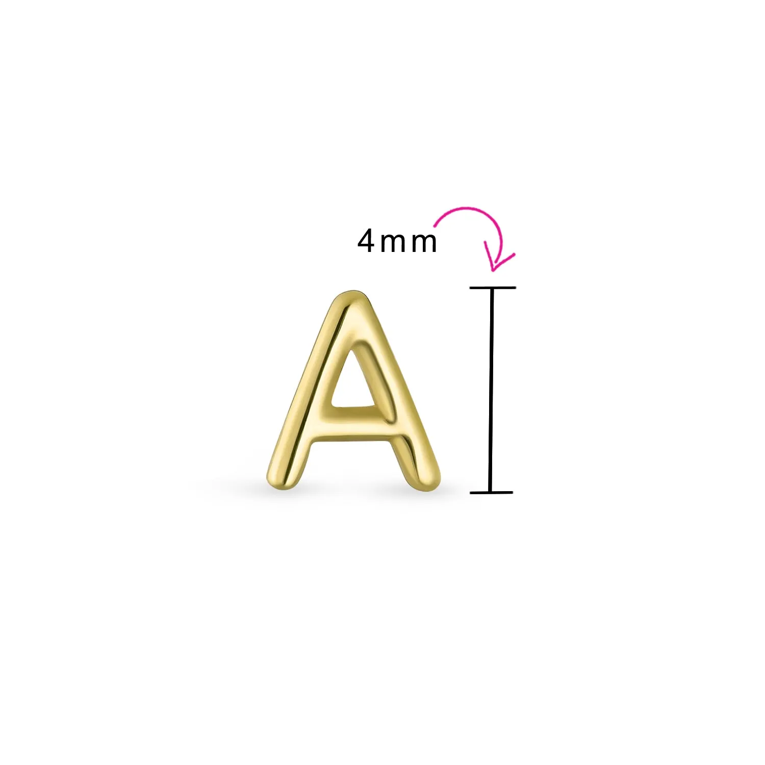 Alphabet Letter Initial Cartilage 1 Piece Stud Earring Real 14K Gold