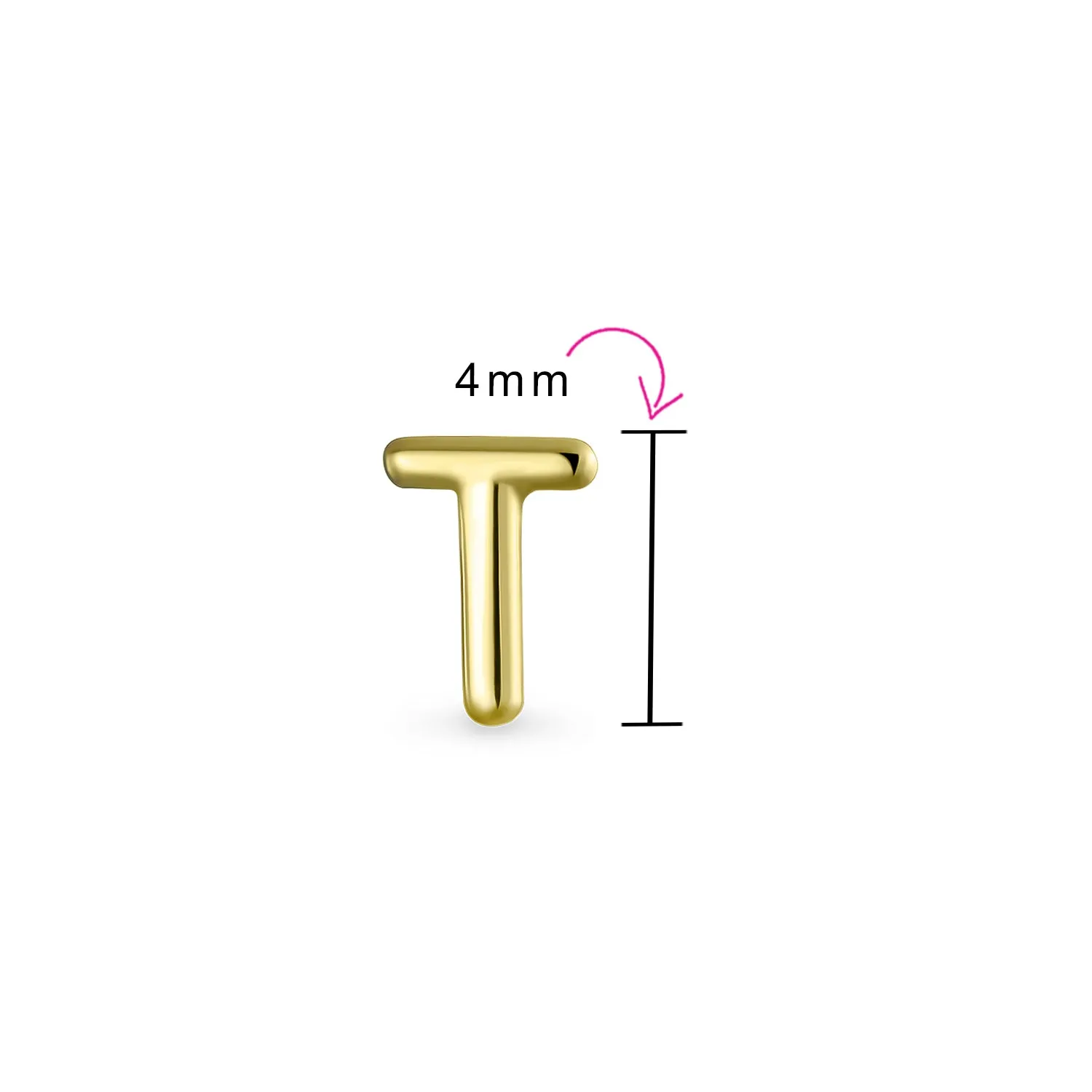 Alphabet Letter Initial Cartilage 1 Piece Stud Earring Real 14K Gold