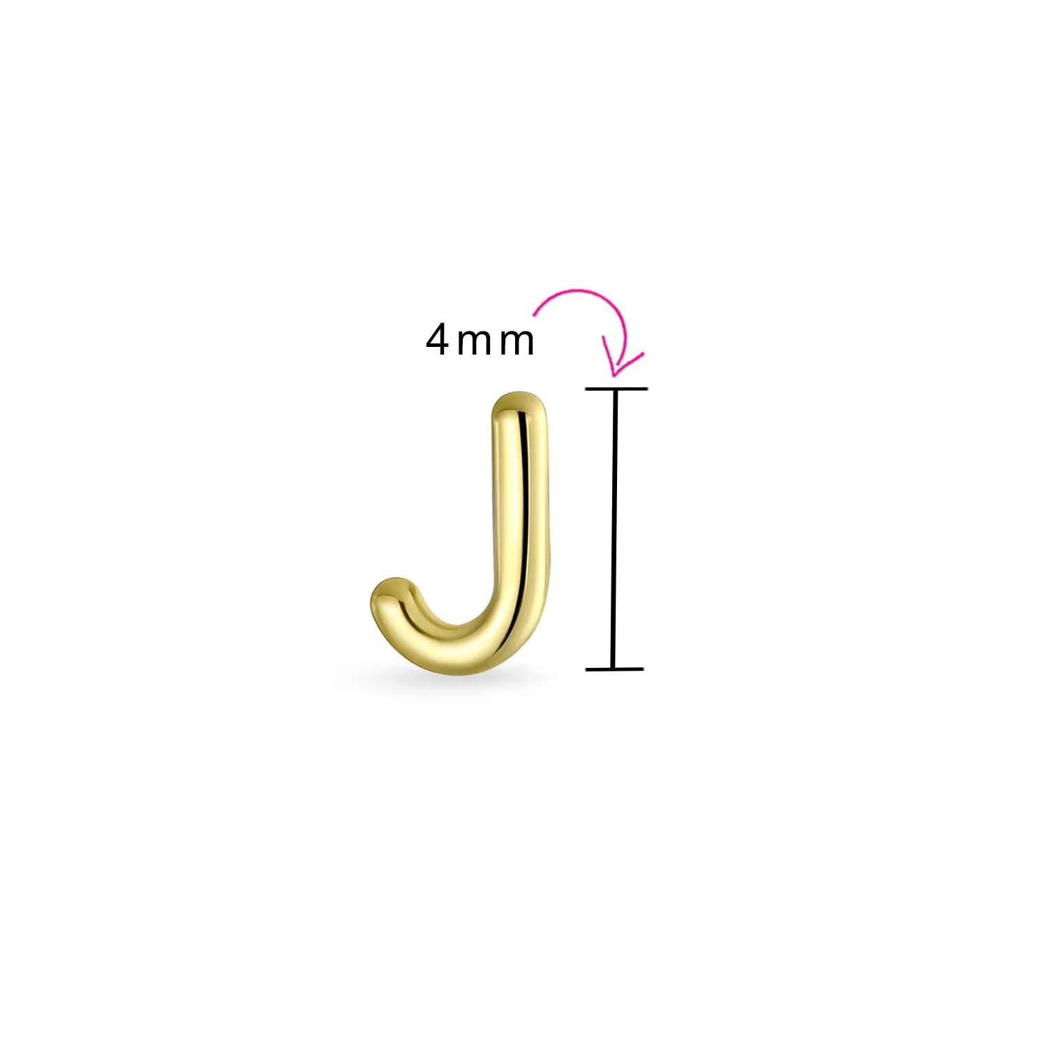 Alphabet Letter Initial Cartilage 1 Piece Stud Earring Real 14K Gold