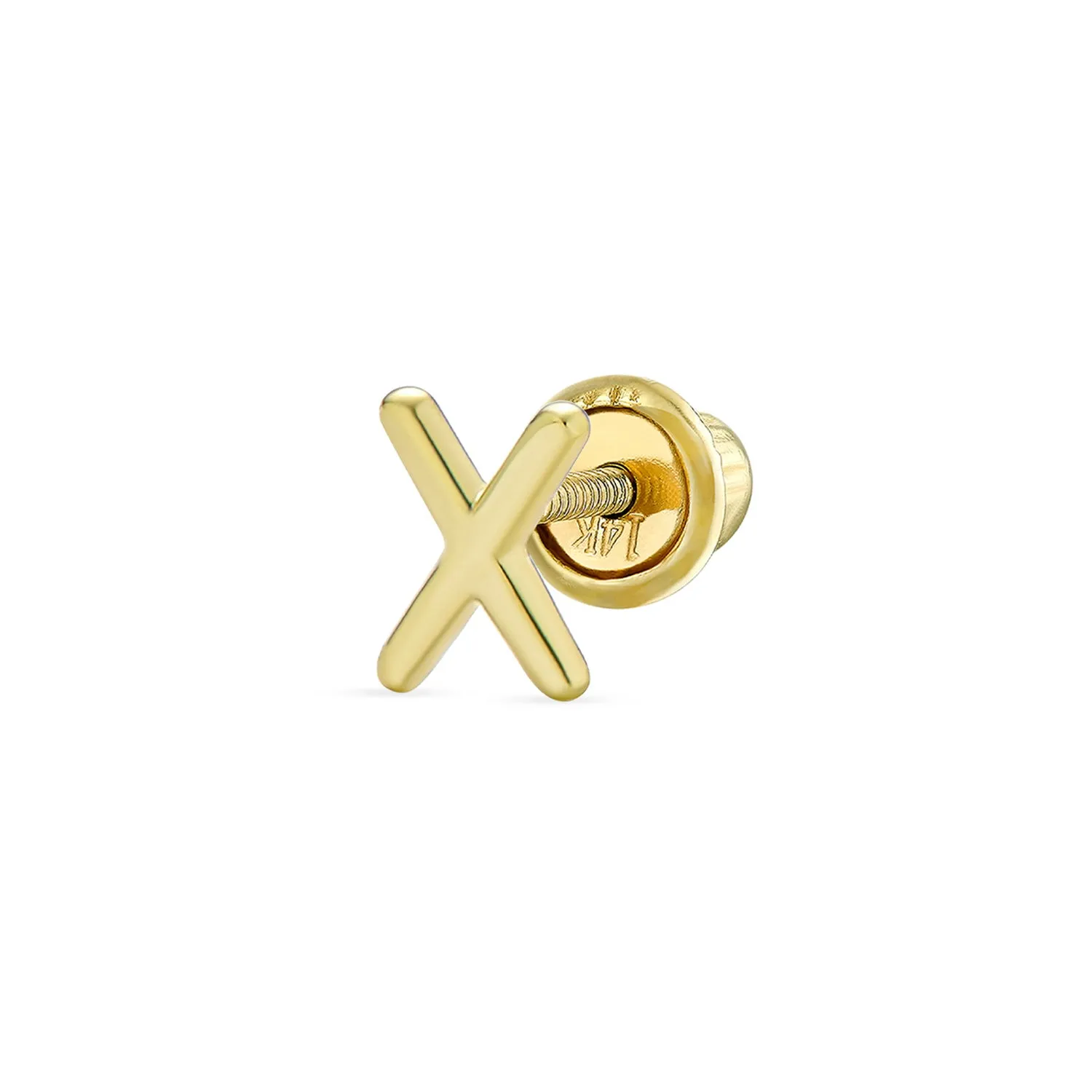 Alphabet Letter Initial Cartilage 1 Piece Stud Earring Real 14K Gold