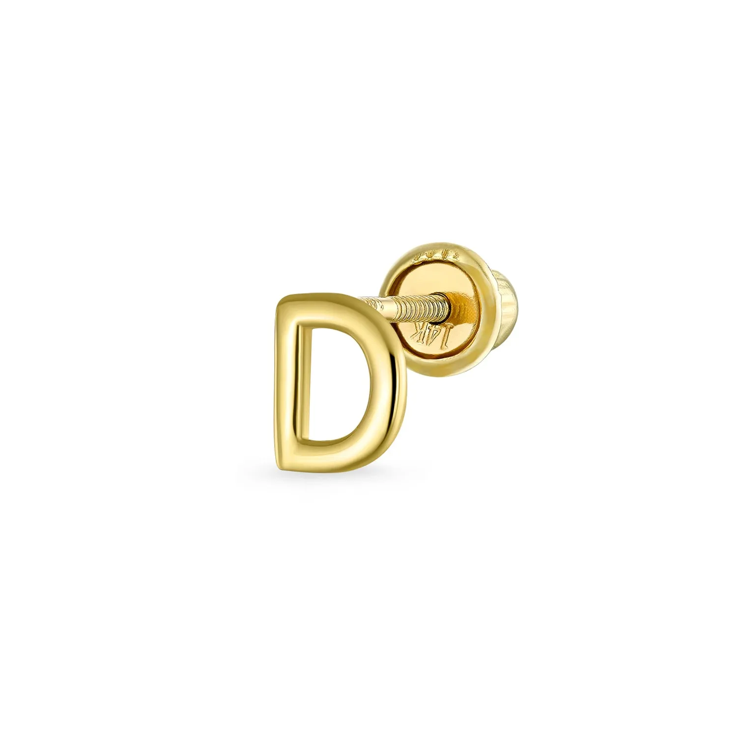 Alphabet Letter Initial Cartilage 1 Piece Stud Earring Real 14K Gold