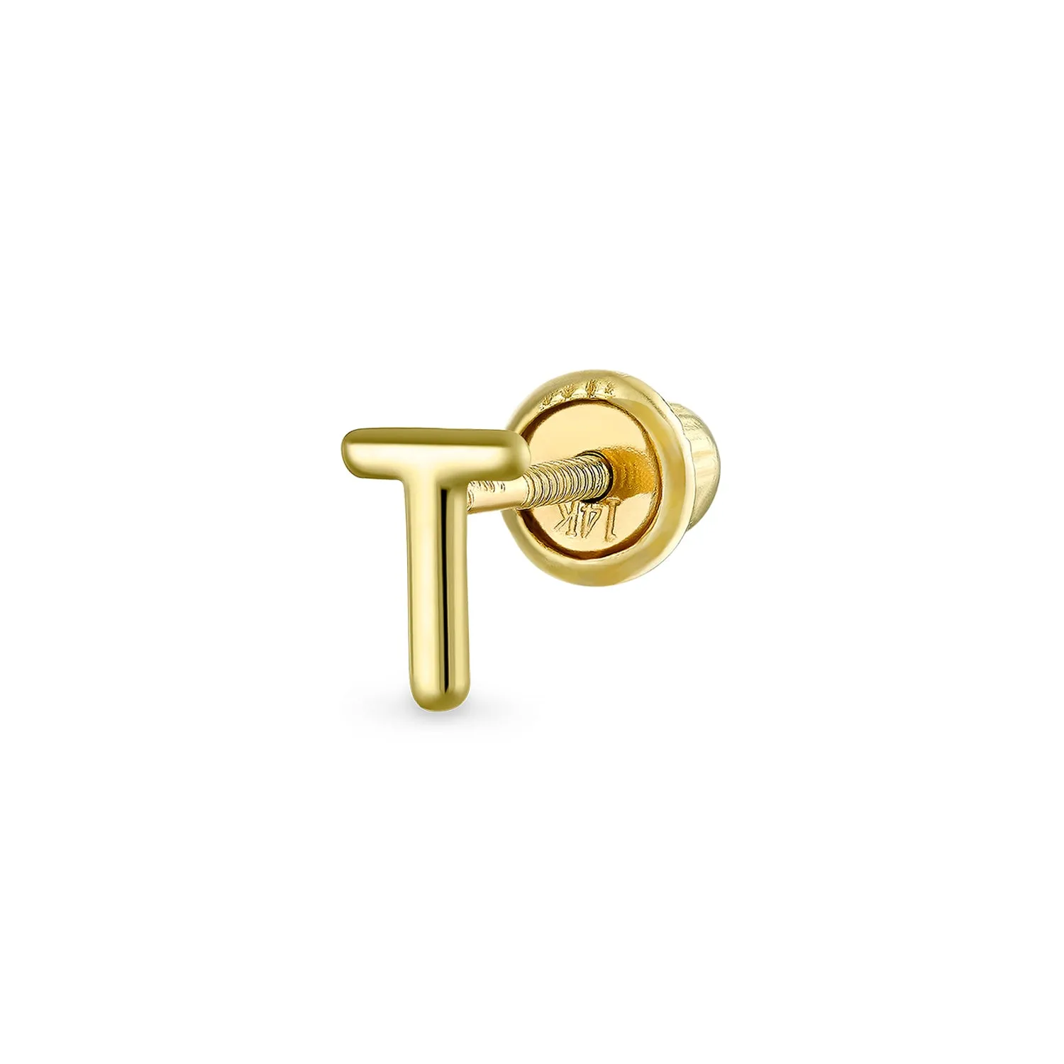 Alphabet Letter Initial Cartilage 1 Piece Stud Earring Real 14K Gold