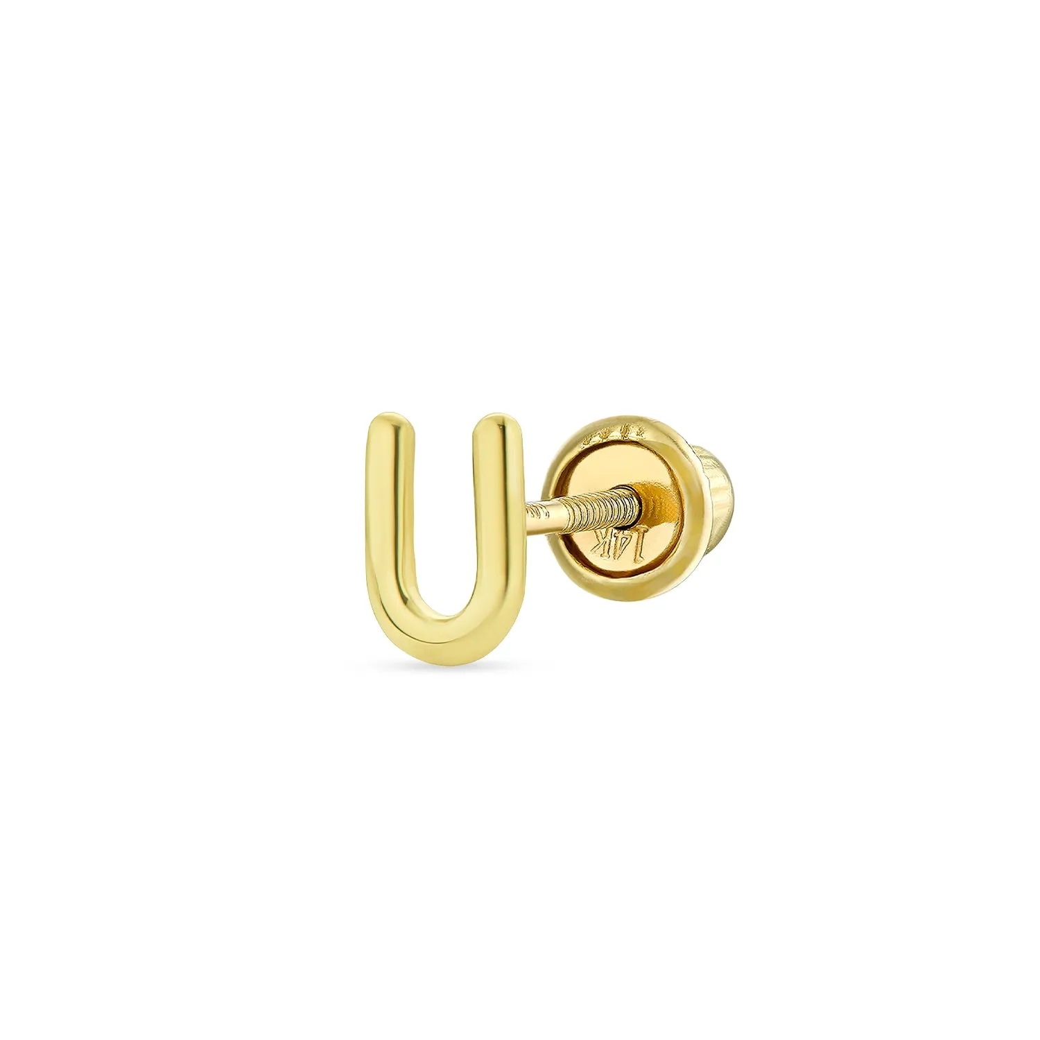 Alphabet Letter Initial Cartilage 1 Piece Stud Earring Real 14K Gold