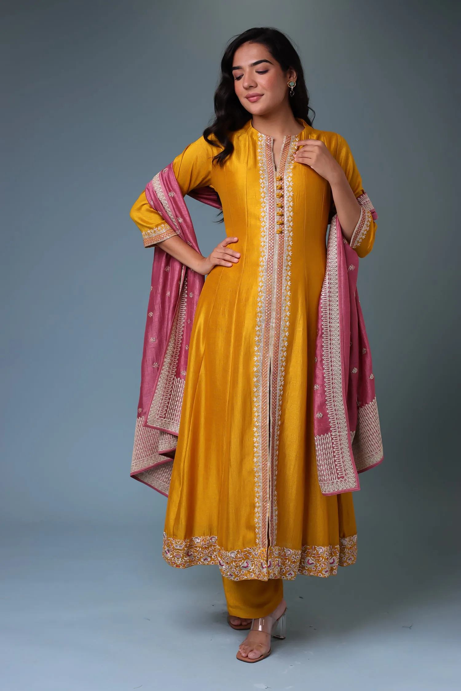 Anarkali Chinon Suit with Embroidered Dupatta