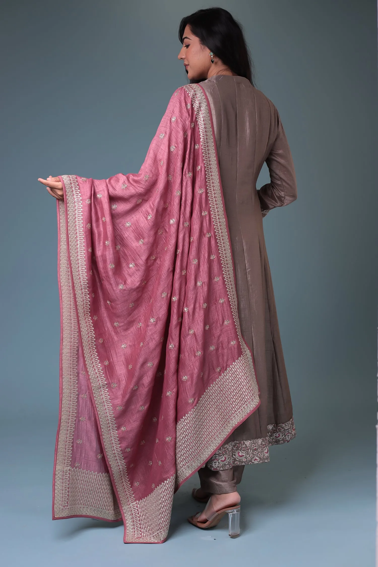 Anarkali Chinon Suit with Embroidered Dupatta