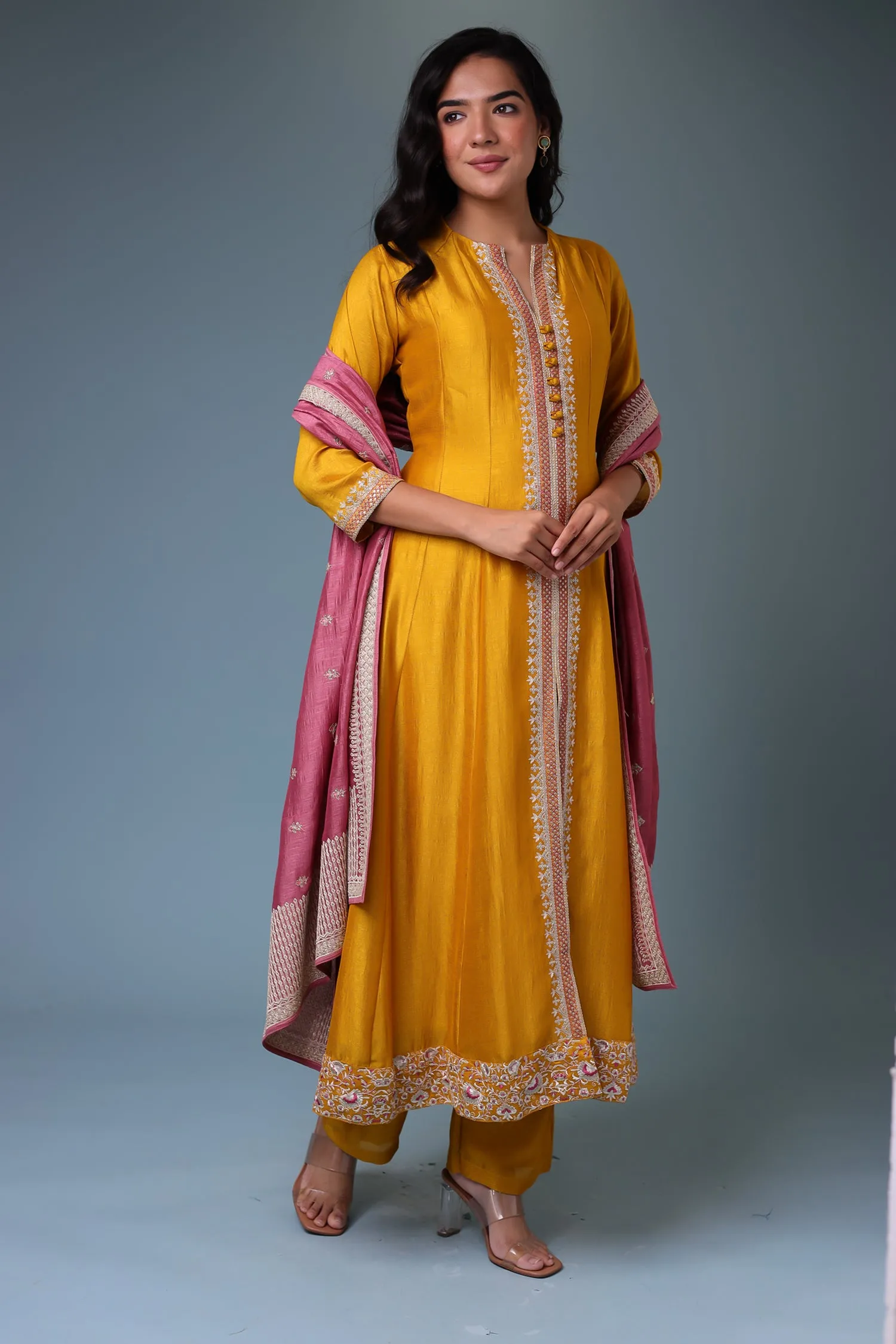 Anarkali Chinon Suit with Embroidered Dupatta