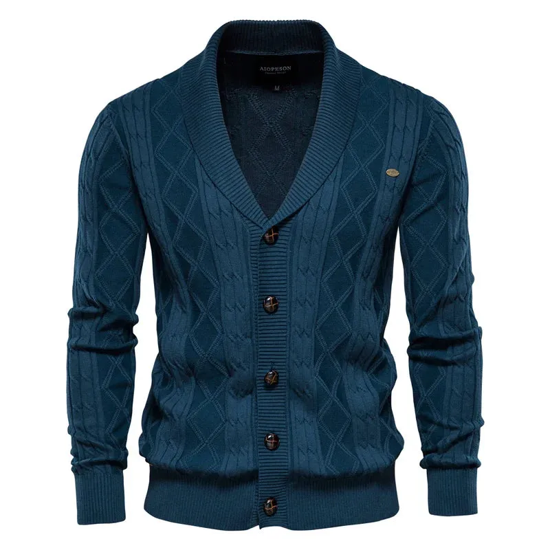 Argyle Solid Color Cardigan Men Casual Quality Zipper Cotton Winter Mens Sweaters Fashion Basic Cardigans for Men