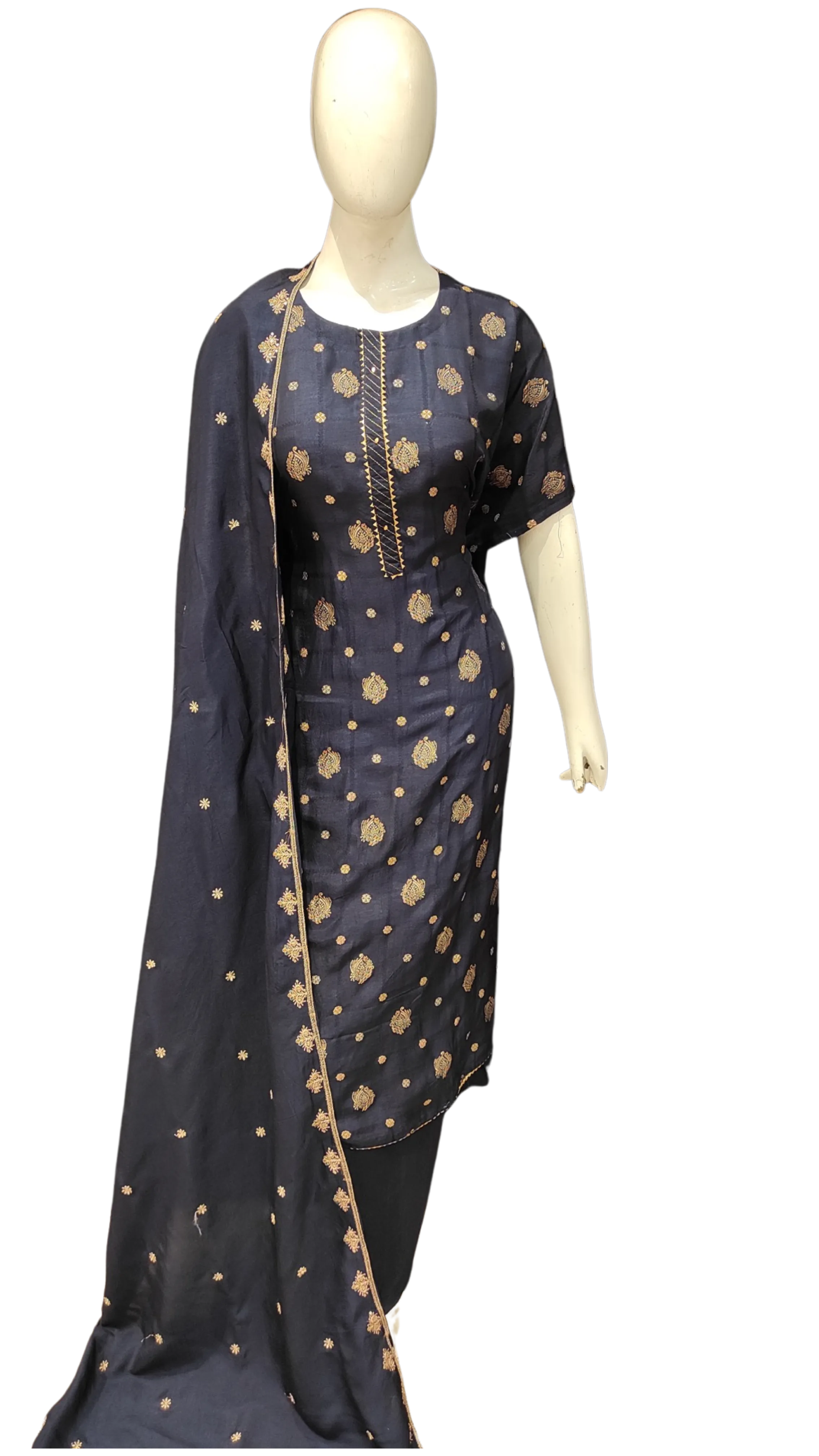 Banarasi Silk Semi Stitched Suit with Buties and Dupatta