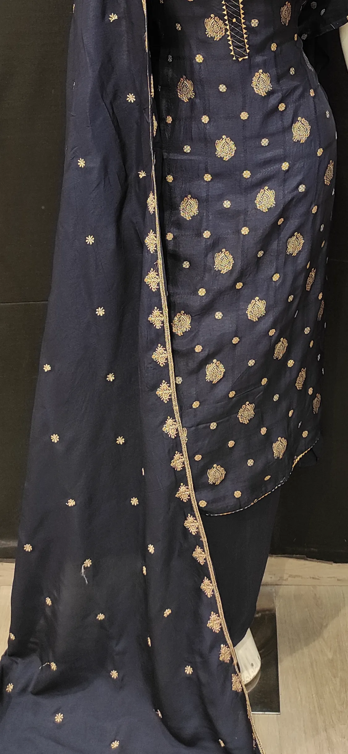 Banarasi Silk Semi Stitched Suit with Buties and Dupatta