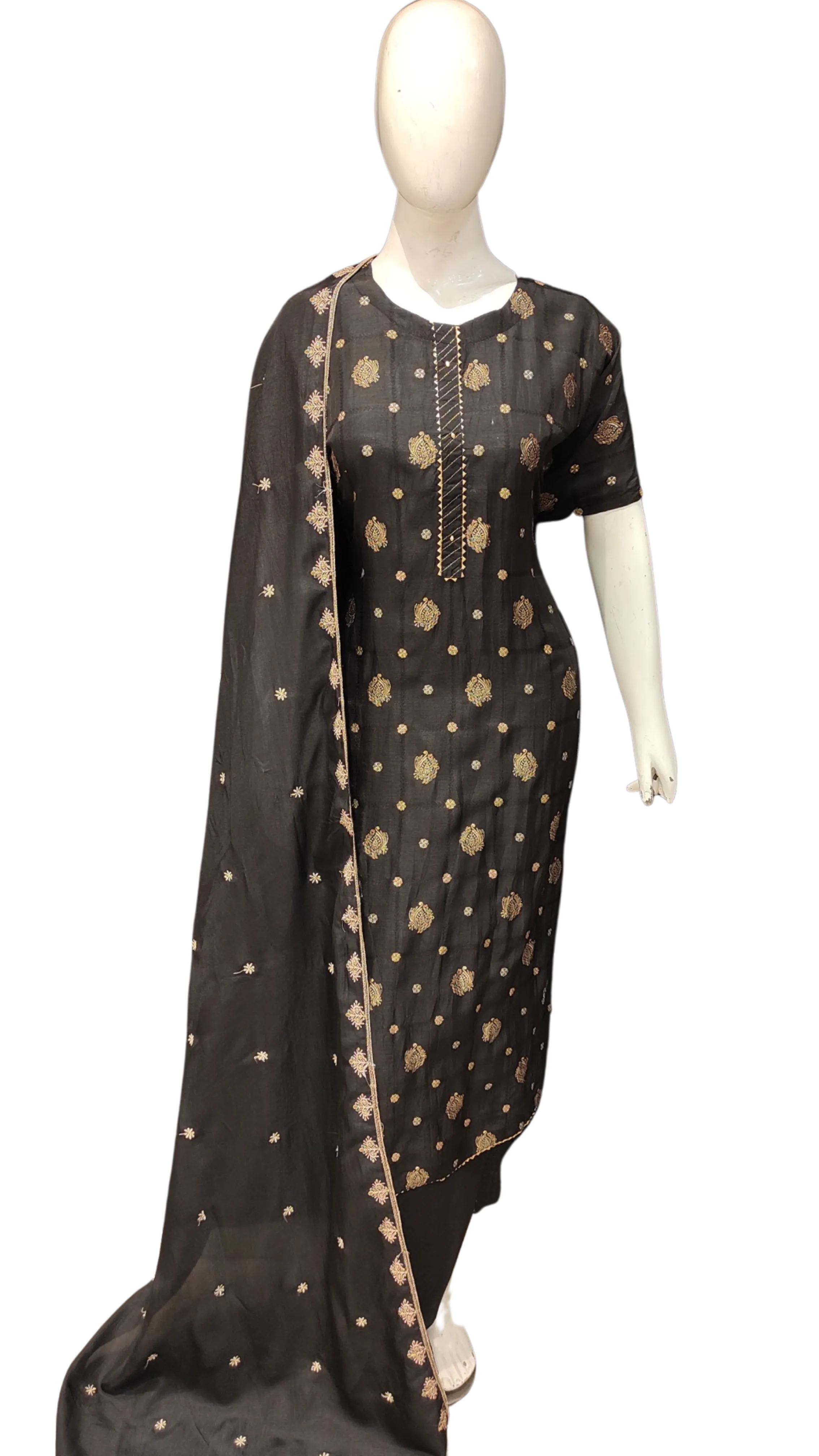 Banarasi Silk Semi Stitched Suit with Buties and Dupatta