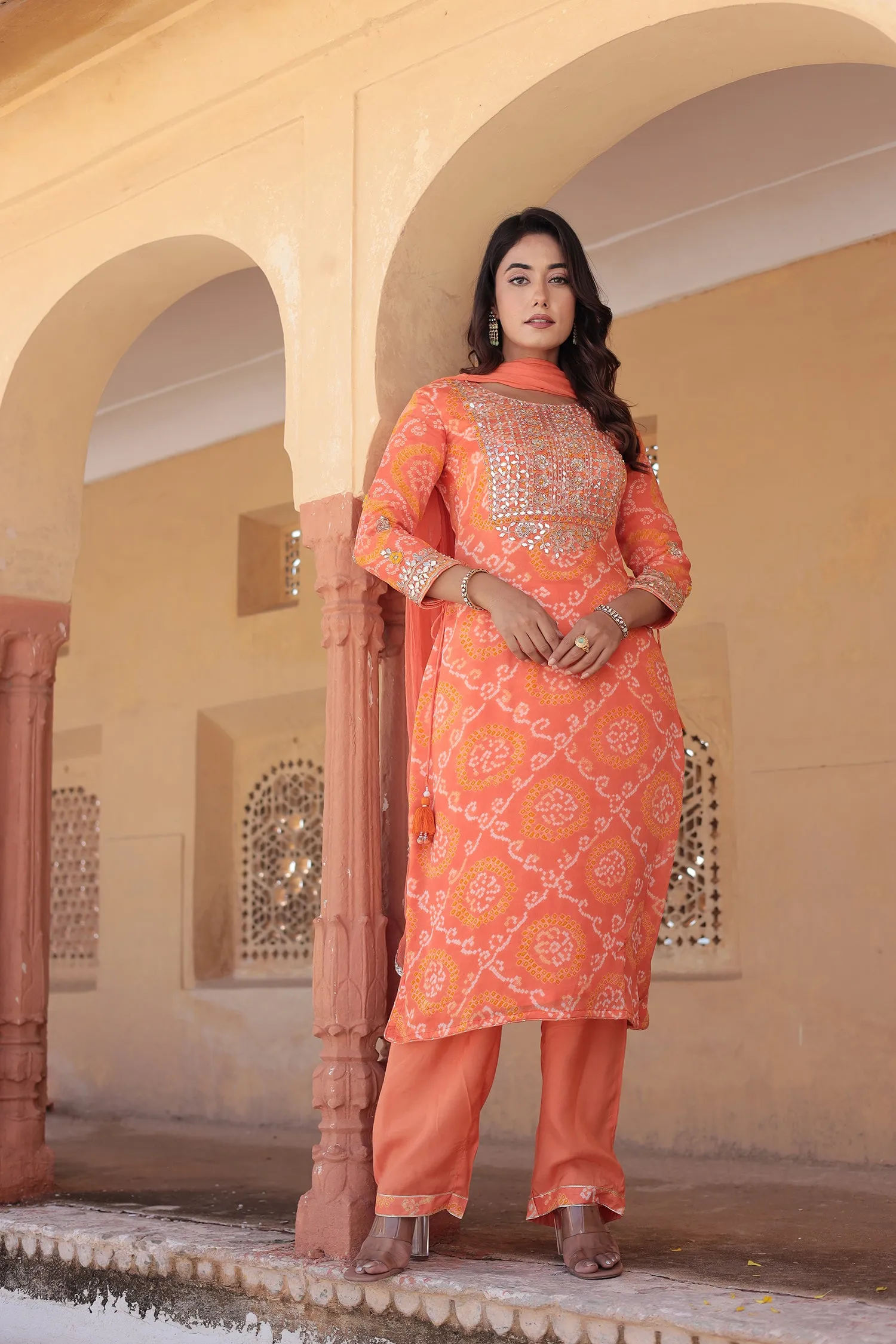 Bandhej Georgette Suit with Gota Patti and Embroidered work