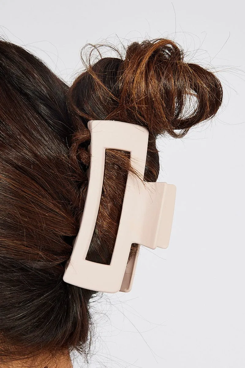 Beige Large Rectangle Claw Clip