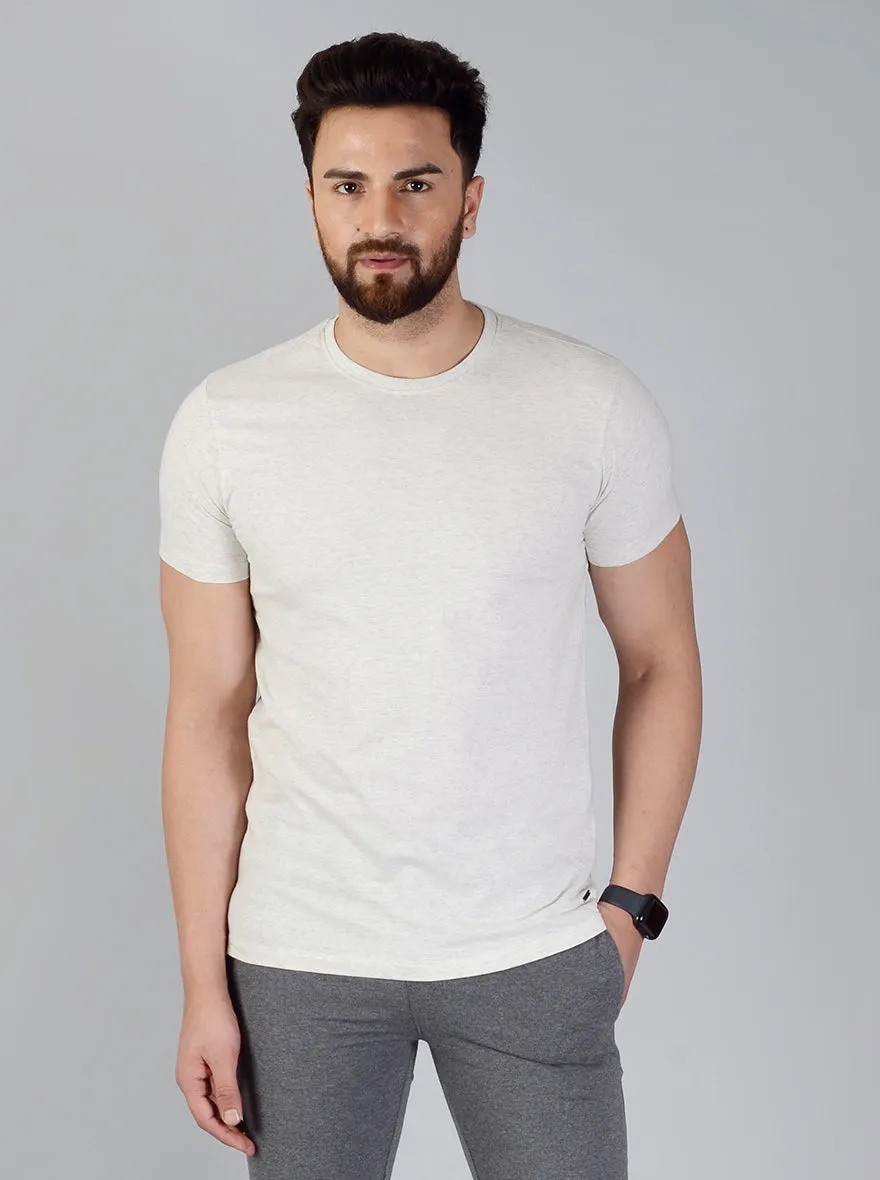 Beige Solid Slim Fit T-shirt | JadeBlue