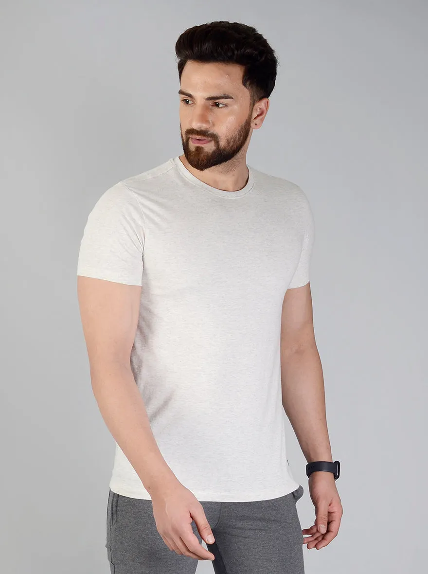 Beige Solid Slim Fit T-shirt | JadeBlue