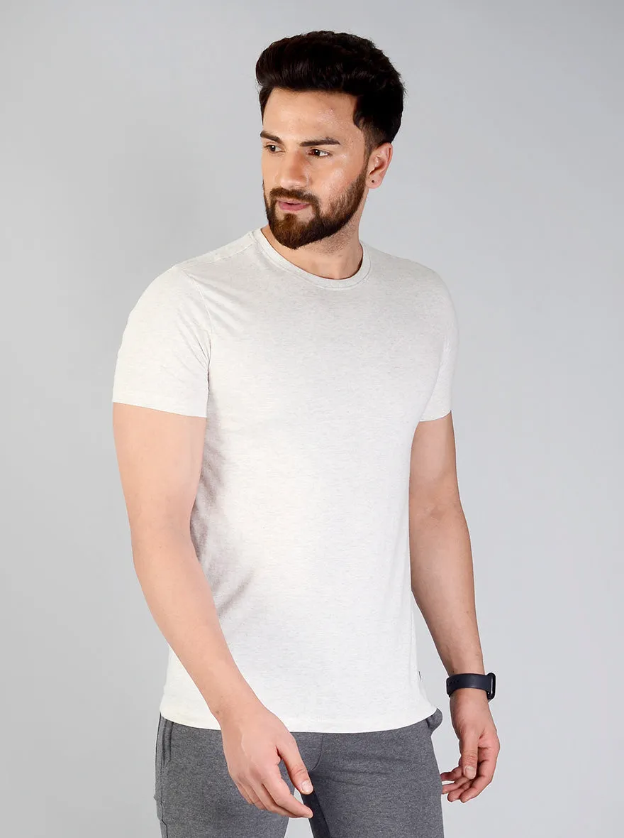 Beige Solid Slim Fit T-shirt | JadeBlue