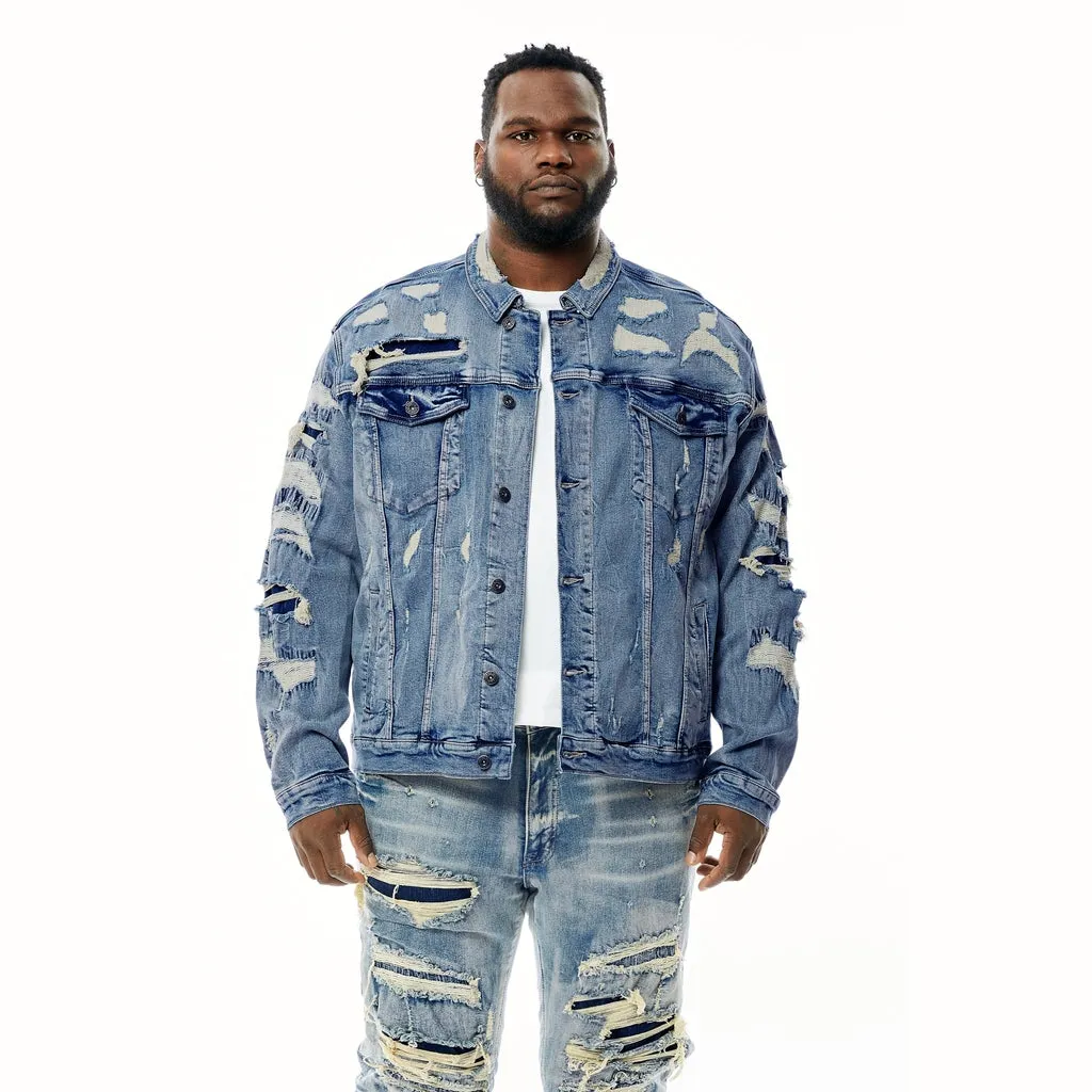 Big and Tall Overspray Utility Jean Jacket - Aspen Blue