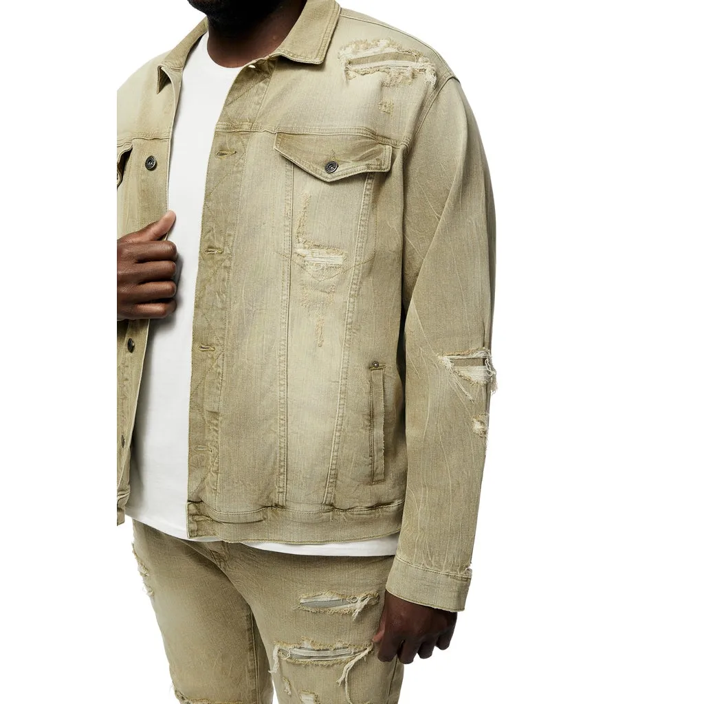 Big and Tall - Rip & Repaired Color Jean Jacket - Light Oak