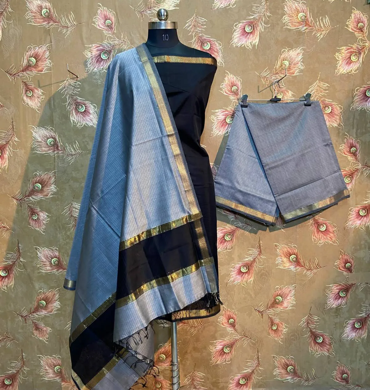 Black and Grey Maheshwari salwar suit