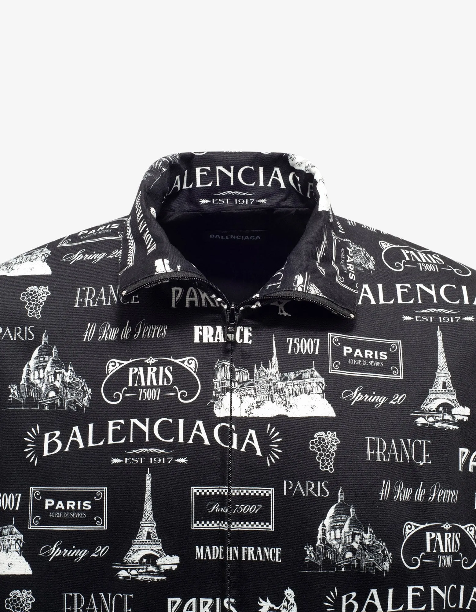 Black Double Sleeve Paris Resto Print Windbreaker