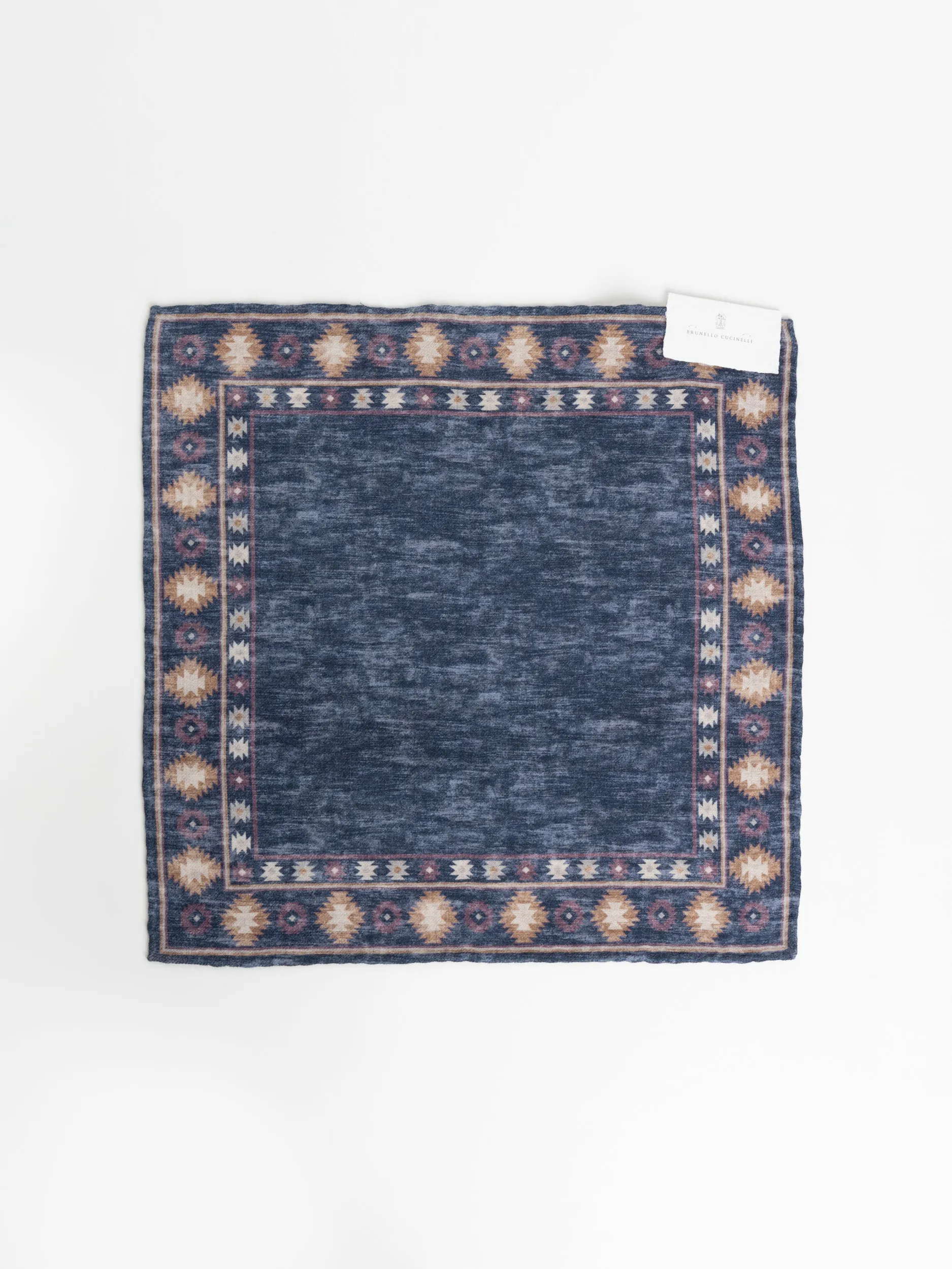 Blue Geometric Print Wool Pocket Square