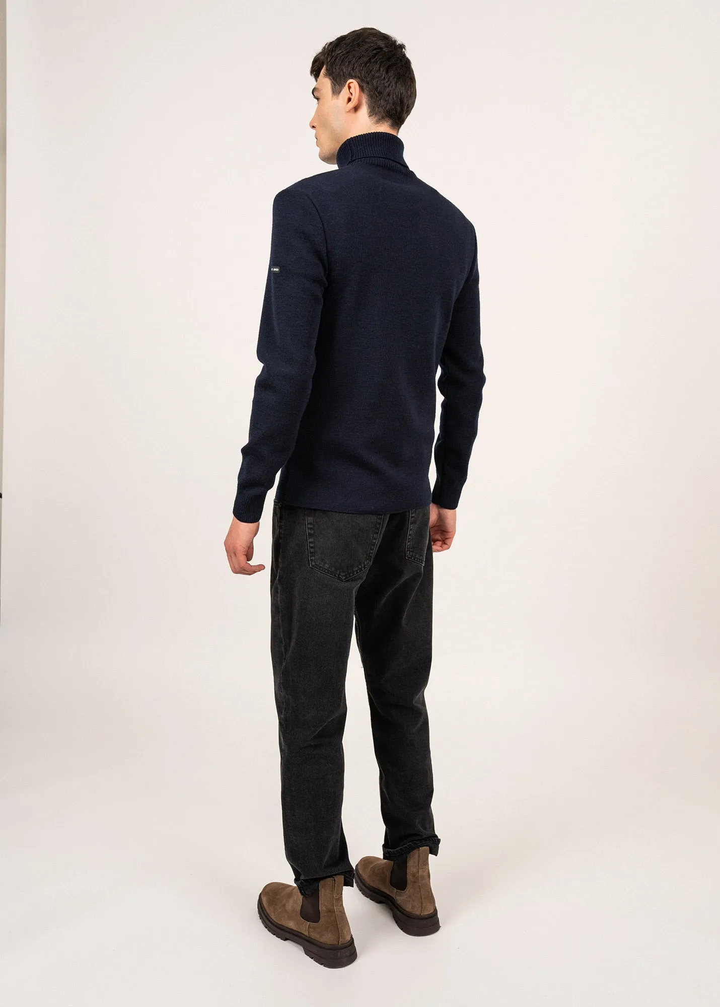 Bretagne turtleneck jumper - plain, in wool (MARINE)