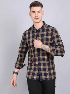 Cantabil Cotton Checkered Mustard Full Sleeve Casual Shirt for Men with Pocket