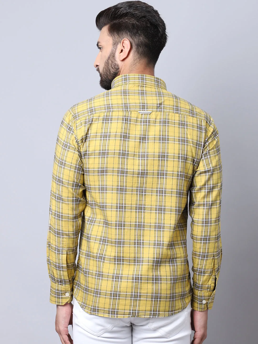 Cantabil Cotton Checkered Mustard Full Sleeve Casual Shirt for Men with Pocket