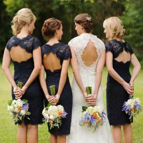 Charming Elegant Lace Navy Blue Open Back Knee-Length Short Mini Cap Sleeve Cheap Bridesmaid Dresses, WG095