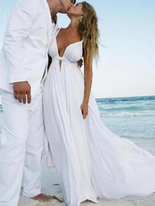 Chiffon Prom Dress White Cheap Long Prom Dress #ER054