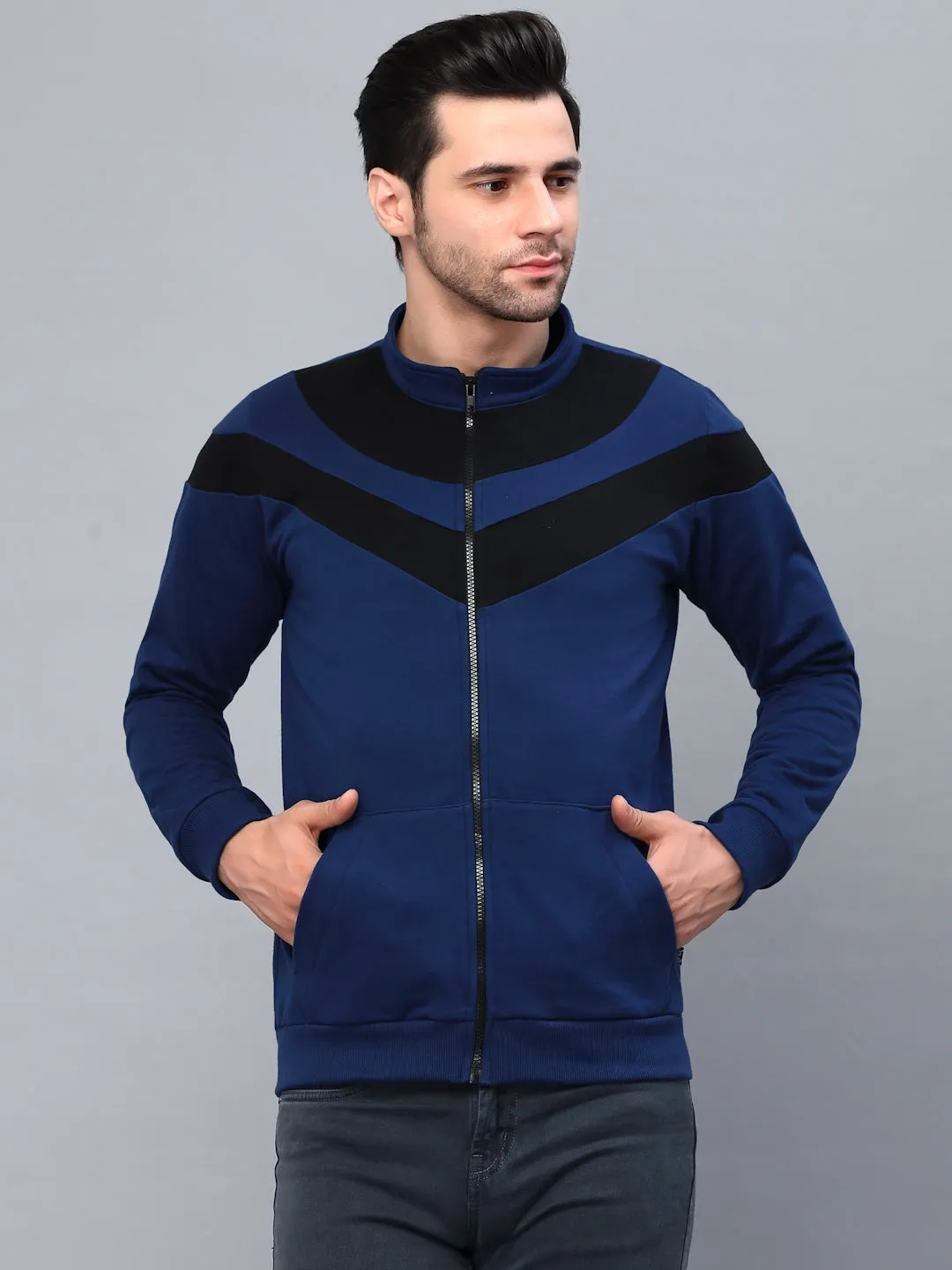 Color Blocked High Neck Fleece Jacket