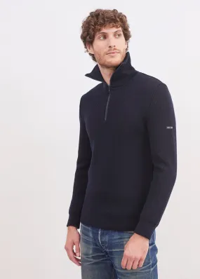 Cotentin trucker-style neck jumper - in pure new wool (NAVY)