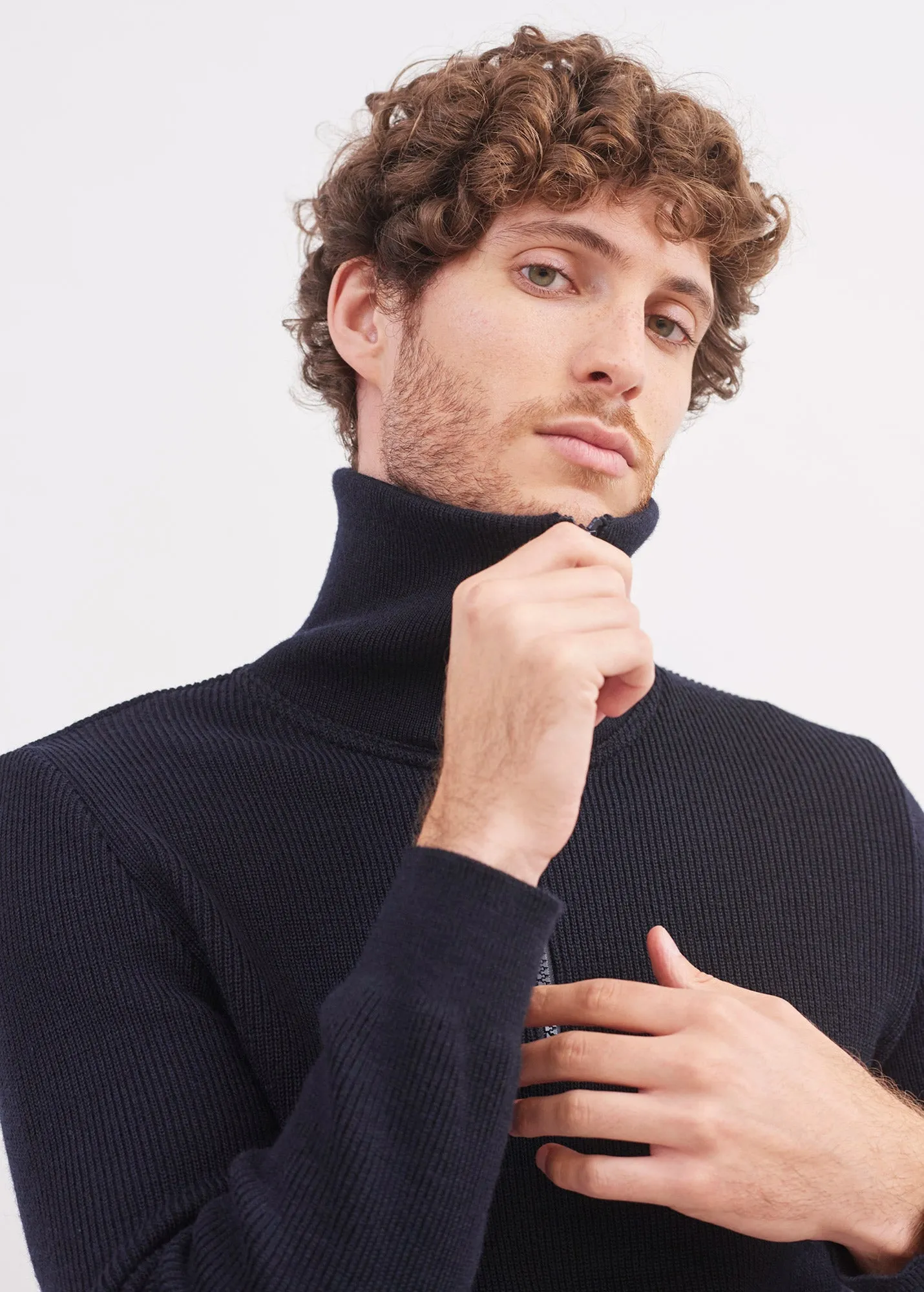 Cotentin trucker-style neck jumper - in pure new wool (NAVY)