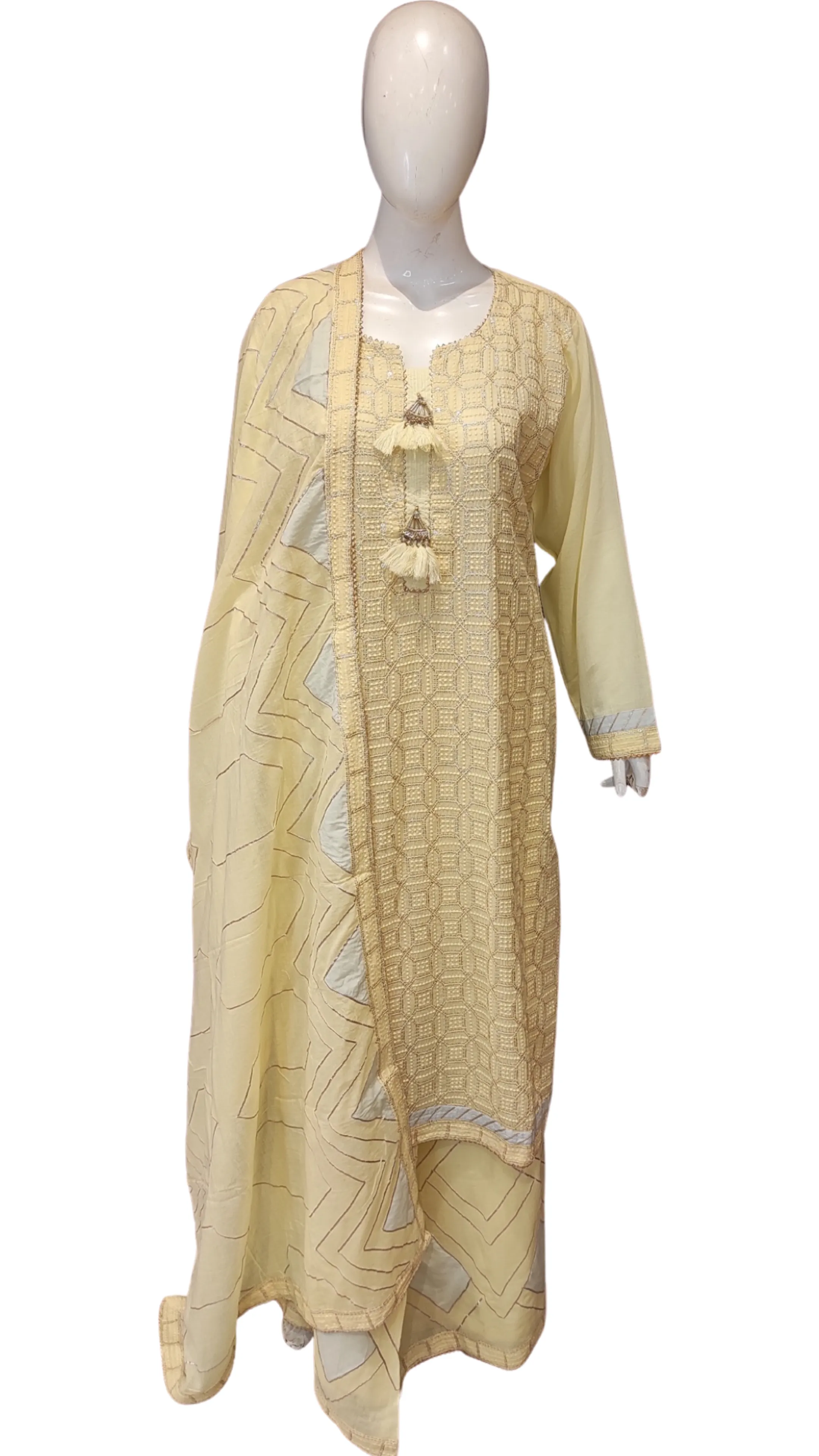 Cotton Suit with Plazzo Chikankari Embroidery