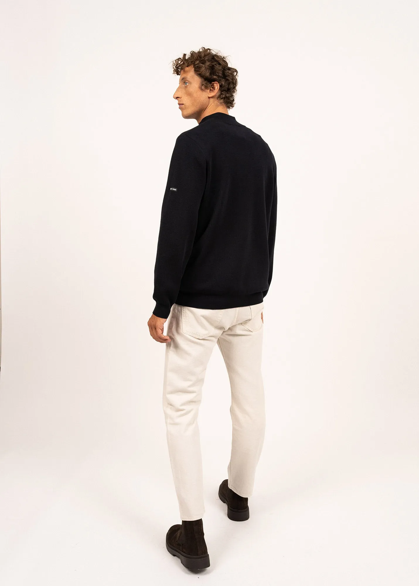 Crossley jumper - with zipped high-neck, in soft wool (NAVY/GRIS)