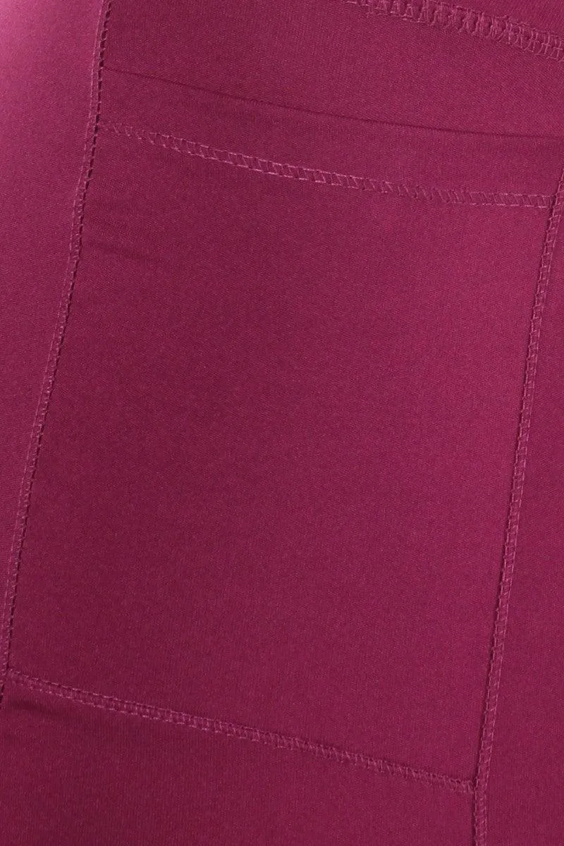 Crossover Waist Tummy Control Sculpting Sport Leggings With Pockets - Magenta