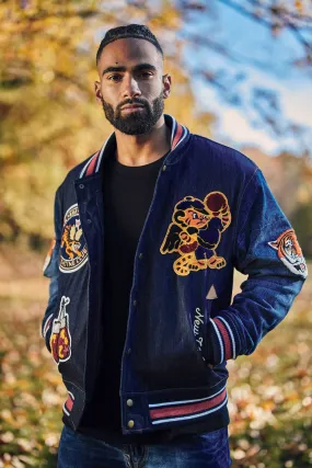 Crouching Tiger Denim Varsity Jacket (Dark Blue)