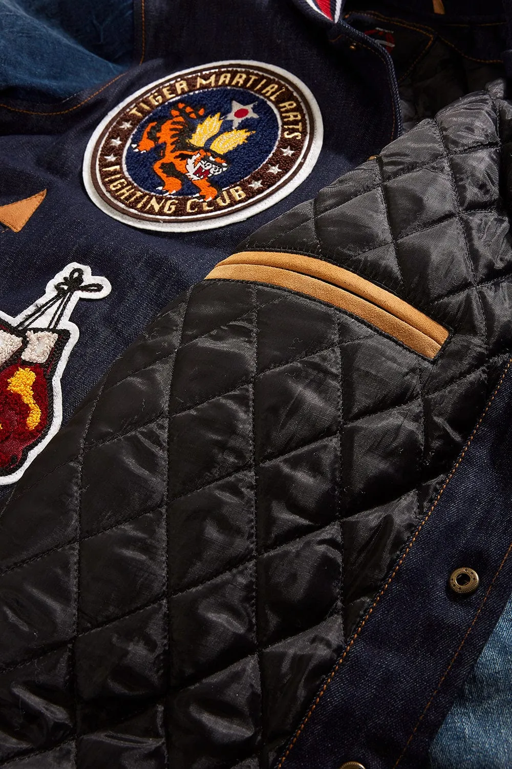 Crouching Tiger Denim Varsity Jacket (Dark Blue)