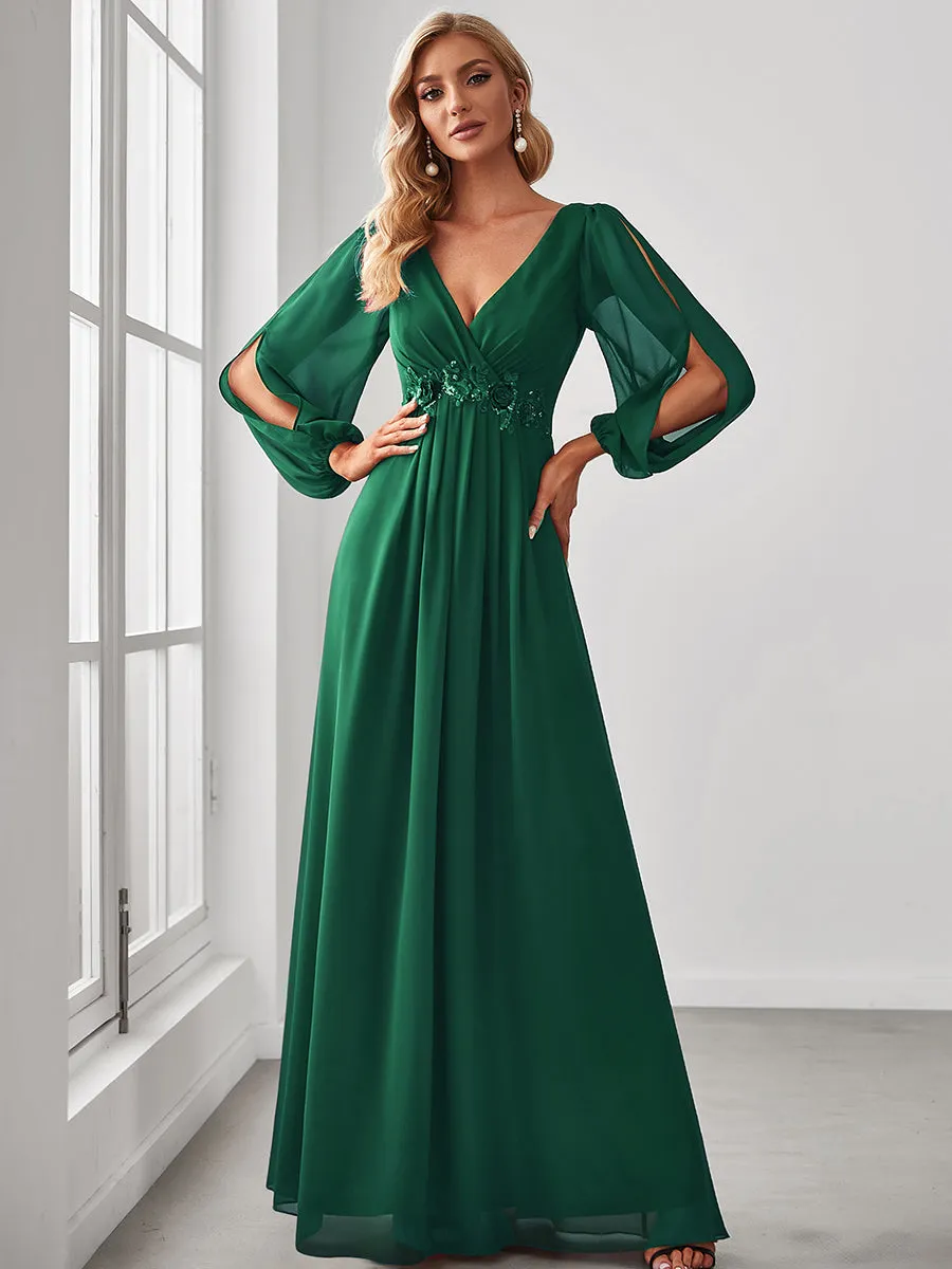 Custom Size Floor Length Long Lantern Sleeves Wholesale Formal Dresses