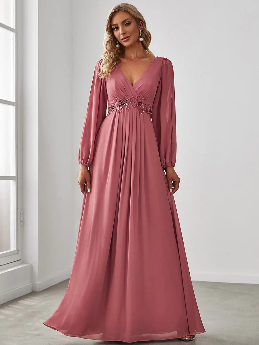 Custom Size Floor Length Long Lantern Sleeves Wholesale Formal Dresses