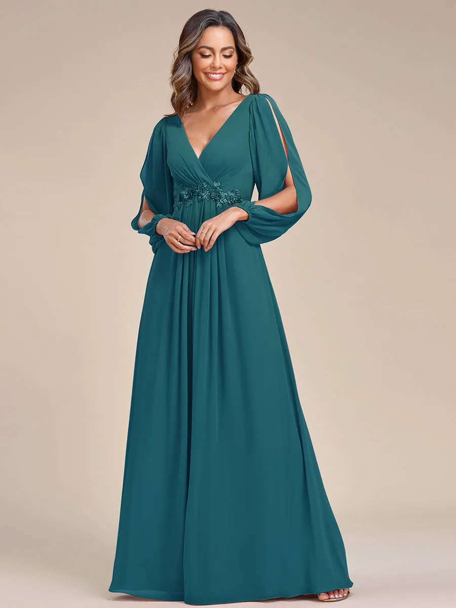 Custom Size Floor Length Long Lantern Sleeves Wholesale Formal Dresses