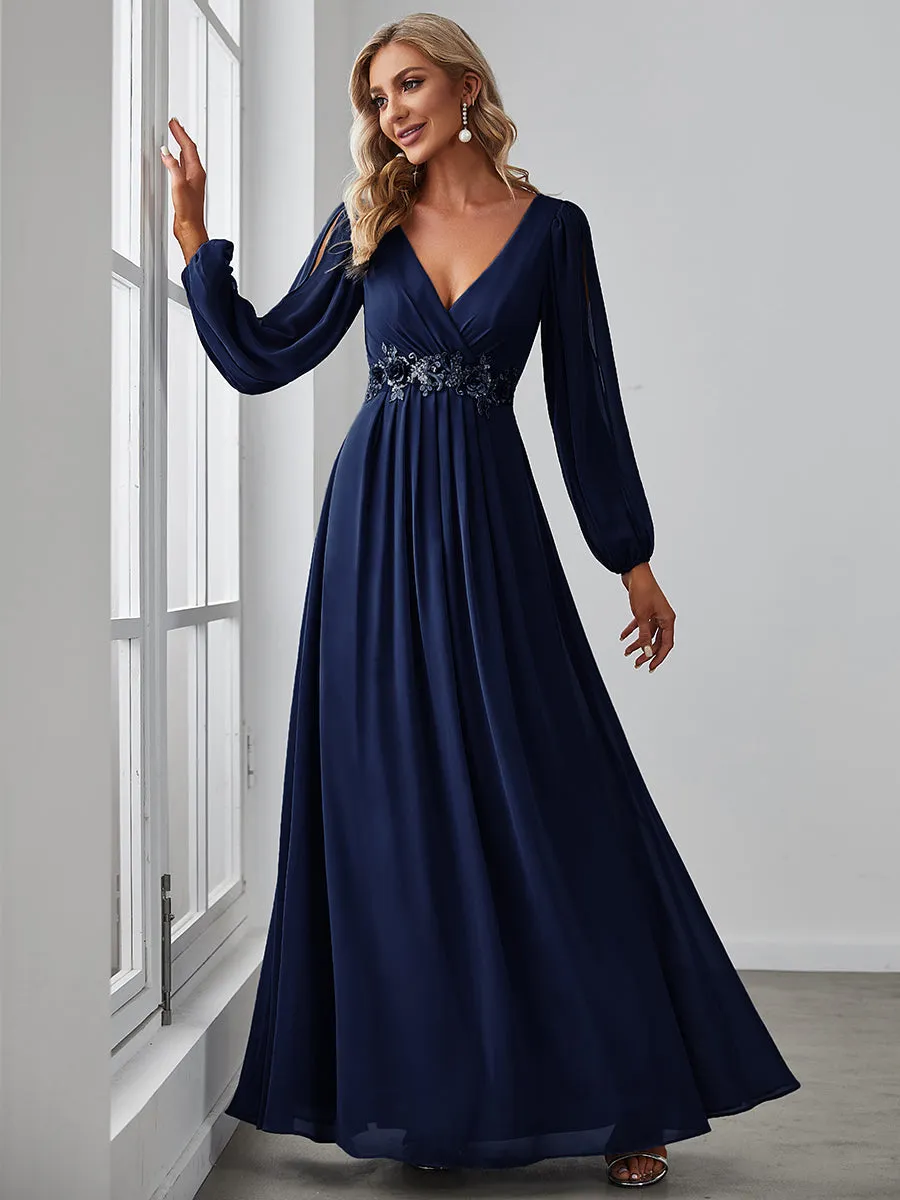 Custom Size Floor Length Long Lantern Sleeves Wholesale Formal Dresses