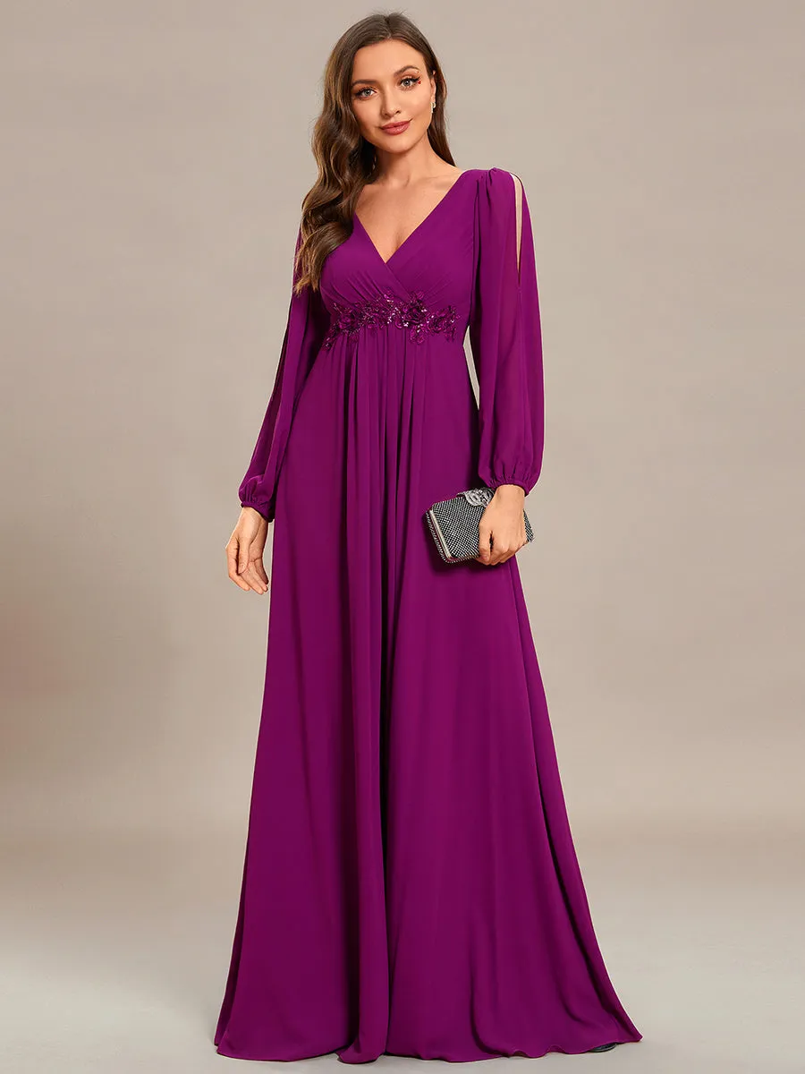 Custom Size Floor Length Long Lantern Sleeves Wholesale Formal Dresses