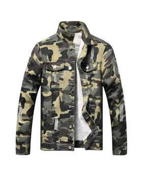 Distressed Camo Denim Jackets