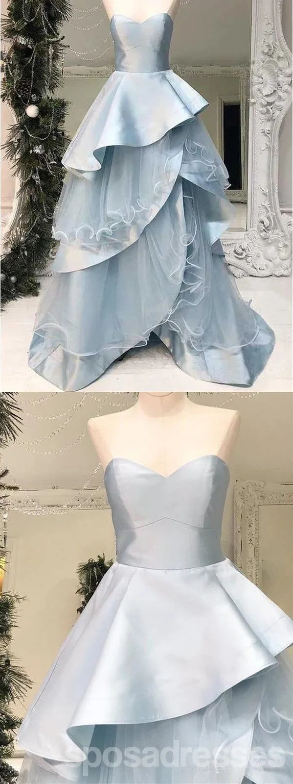 Elegant Blue A-line Strapless Maxi Long Party Prom Dresses Online,13280