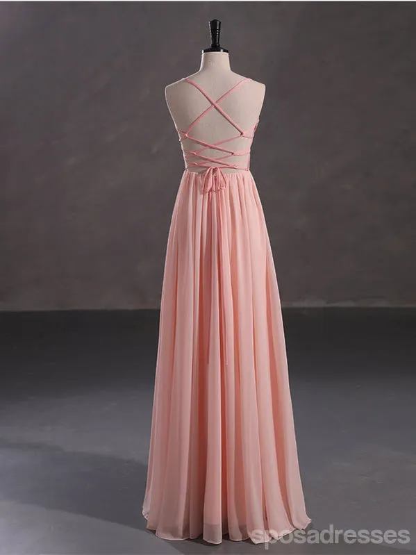 Elegant Pink A-line Spaghetti Straps Cheap Long Prom Dresses Online,13054