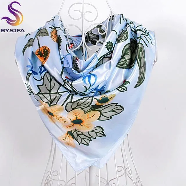 Elegent Women Large Square Silk Scarf Printed,90*90cm Fashion Spring And Autumn Grey And Purple Polyester Silk Scarf Shawl